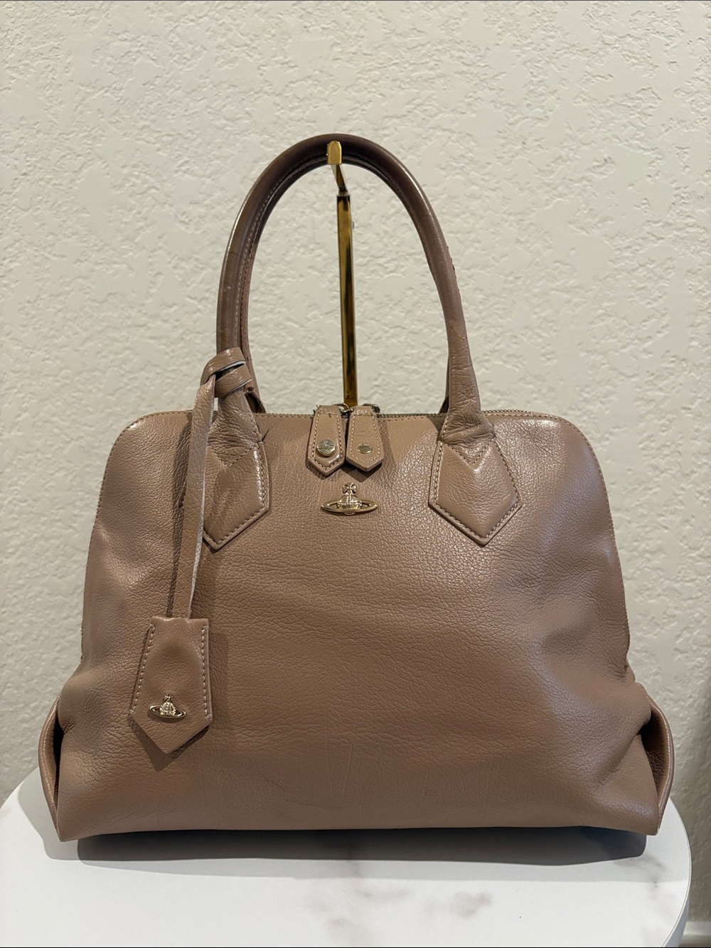Vivienne Westwood Taupe Leather Top-Handle Satchel